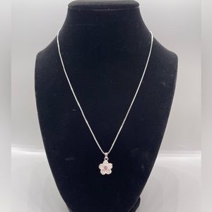 Cherry Blossom Silver Necklace | Rhinestone Floral Pendant